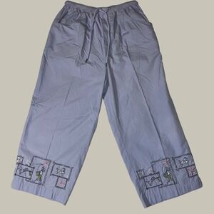 Blast Blues Women's Purple Capri Pants Embroidered Cats Poodles Lounge Size S